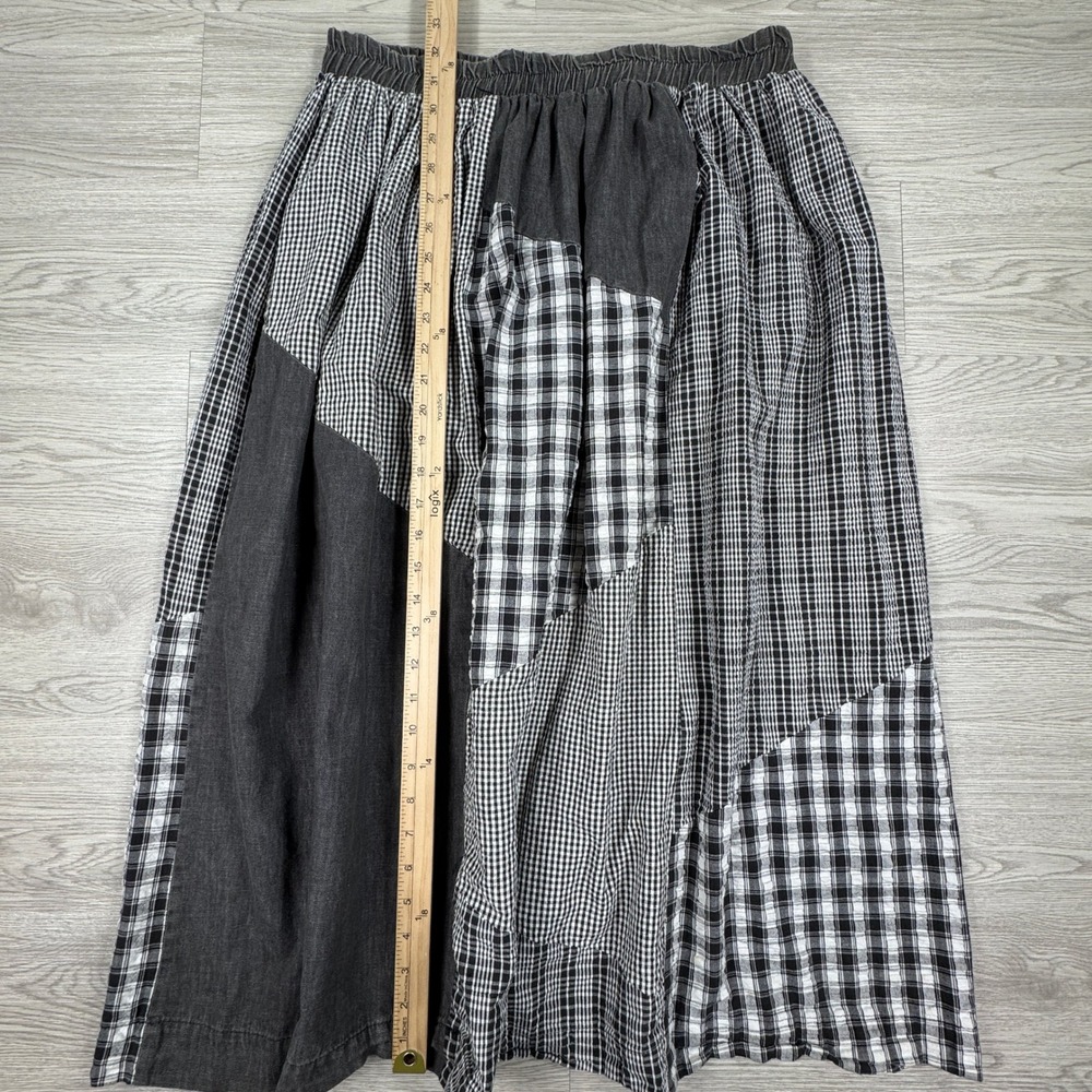 ORVIS Womens Skirt Patchwork Plaid Gingham Black White XL Boho Cotton - Picture 3 of 6